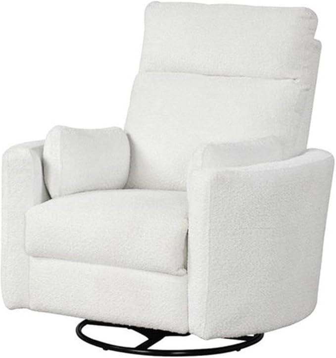 Pemberly Row Modern Chenille Fabric Swivel Recliner Upholstered Seating Chair with Swivel Reclining Operation for Interior Seating Placement Chenille Fabric in Oyster White Finish