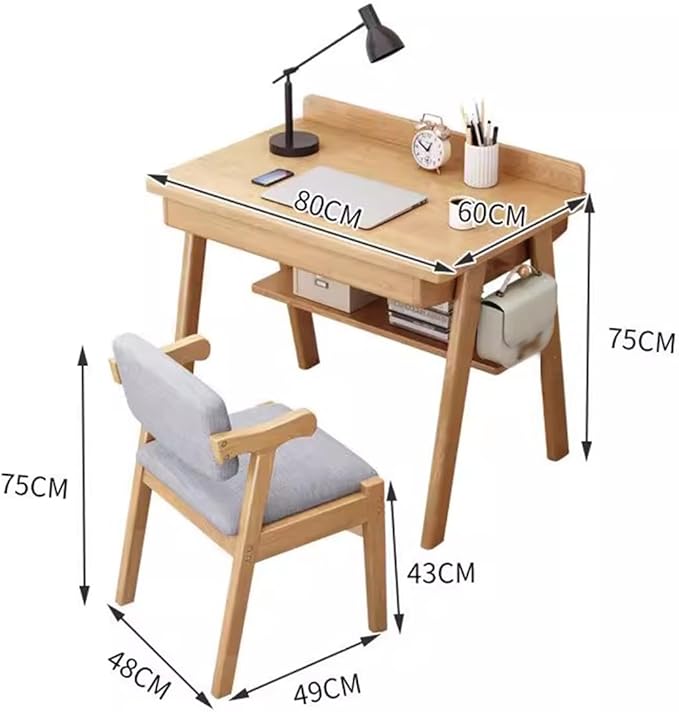 Small Desk with Drawers Solid Wood Computer Desk for Small Spaces Gaming Study Home Office Table for Work Student PC Table for Bedroom Escritorios para Cuartos (Only Desk L-80CM)