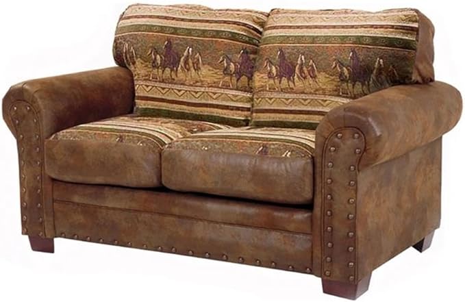 American Furniture Classics Microfiber Wild Horses Loveseat in Brown