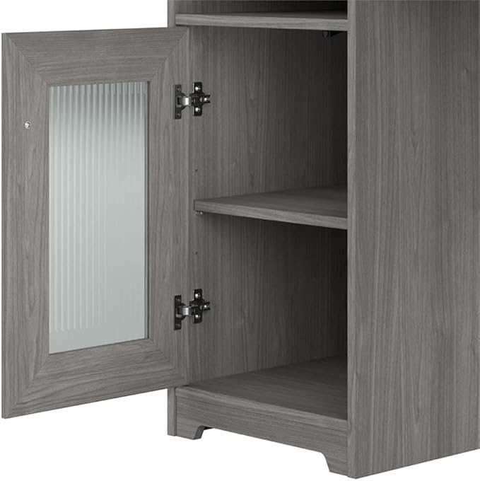 Pemberly Row 60 L Shaped Computer Desk Engineered Wood Gray Finish Transitional Style Home Office Desk with Storage Cabinet File Drawer Adjustable Shelf Wire Management Cubby Spaces