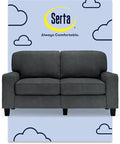 Pemberly Row 61 Track Arm Sofa Loveseat Charcoal Upholstered Polyester Fabric Removable Cushions and Covers Compact 2-Seater for Living Room or Home Office Modern Minimalist Design 450 lb