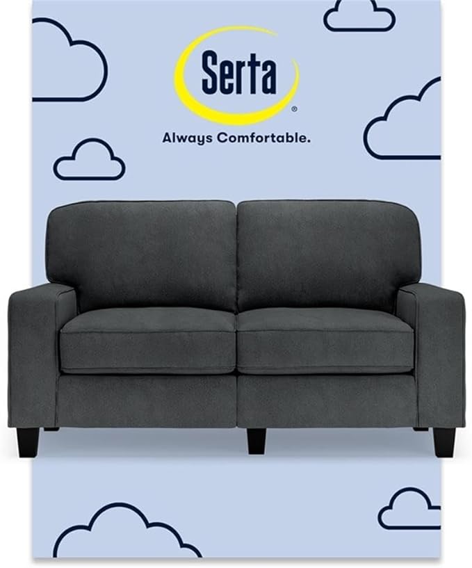 Pemberly Row 61 Track Arm Sofa Loveseat Charcoal Upholstered Polyester Fabric Removable Cushions and Covers Compact 2-Seater for Living Room or Home Office Modern Minimalist Design 450 lb