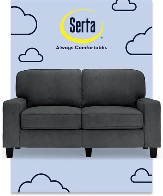 Pemberly Row 61 Track Arm Sofa Loveseat Charcoal Upholstered Polyester Fabric Removable Cushions and Covers Compact 2-Seater for Living Room or Home Office Modern Minimalist Design 450 lb