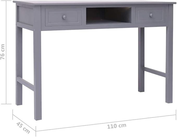 Wooden Writing Desk Modern Simple Home Office Computer Laptop Writing Desk with 2 Drawers and 1 Open Compartment Gray 43.3x17.7x29.9 Wood-86