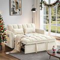 Convertible Sofa Bed Pull Out Couch with Side Pockets 3 in 1 Velvet Fabric Loveseat Sleeper Sofa Bed Pull Out Couch with Adjustable Backrest for Living Room Bedroom Apartment White