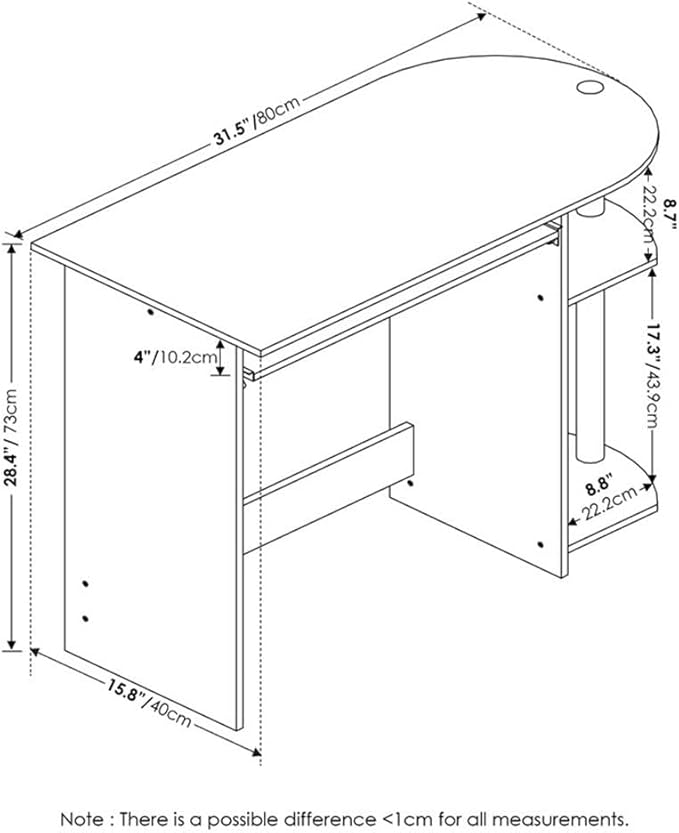 Pemberly Row Computer Desk 31.5 in Wide Composite Wood and Stainless Steel Tubes White Finish Pull-Out Keyboard Drawer Dual Shelves Compact Home Office or Bedroom Workspace