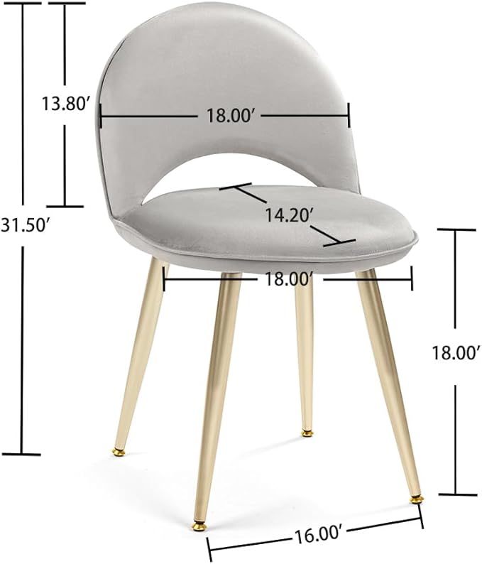 Vanity Chair with Adjustable Backrest Boucle Upholstery Armless Makeup Stool Gray Velvet Vanity Stool with Gold Metal Legs for Bedroom Living Room Kitchen Dinning Room(Velvet Gray)