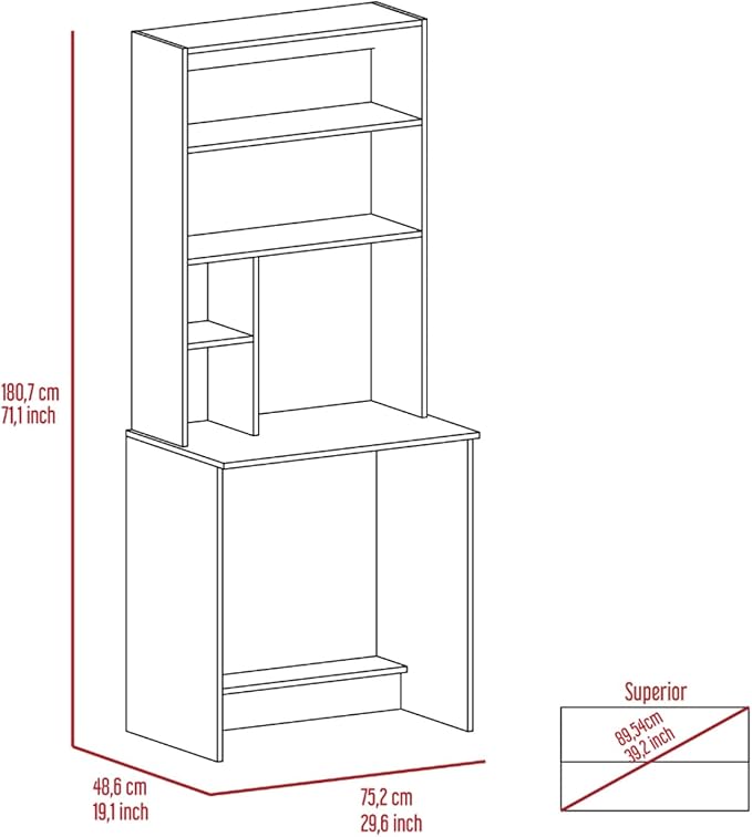 Computer Desk with Hutch 5 Storage Shelves and Lower Shelf Wide Compact Writing Desk for Home Office and Remote Learning Space-Saving Black Study Table for Bedroom