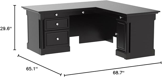 BOWERY HILL L-Shape Home Office Executive Desk with Large Drawers Letter Size Hanging File Drawer and CPU Tower in Wind Oak Finish