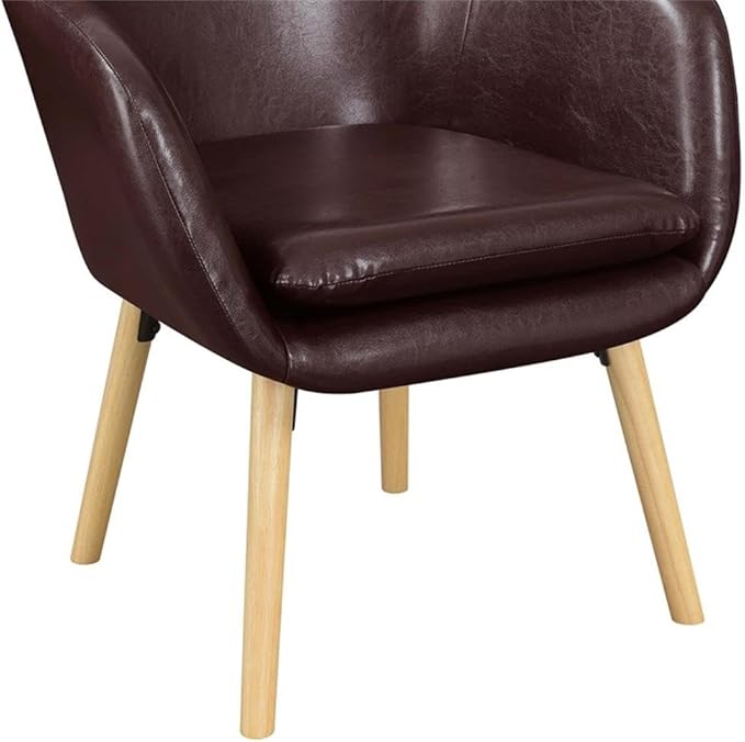 Pemberly Row Modern Accent Chair Espresso Faux Leather Finish Solid Red Oak Legs Detachable Foam Cushion 25.25 x 26.75 x 33.5 in Comfortable Living Room or Office Seating