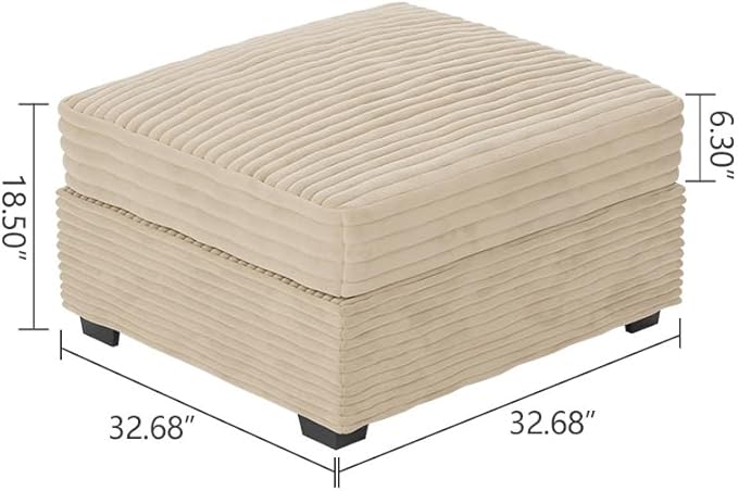 HOOOWOOO Modular Sectional Sofa Couch Matching Ottoman Seat Table Footrest(Beige Velvet Corduroy)