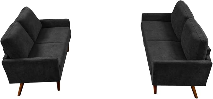 Kent 2 Piece Velvet Sofa and Loveseat Set European Style with Modern &amp Vintage Flair Upholstered 5 Seater Couch Chic Living Room Furniture Seating for Home Apartment or Office Black
