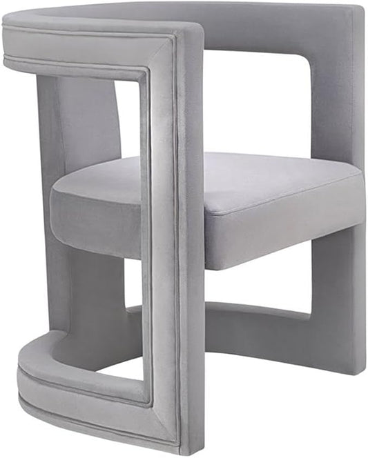 Pemberly Row Modern Gray Velvet Accent Chair 31 H x 26 W x 23.4 D Birch Frame Sculpted Design Handmade Living Room Seating Sumptuous Upholstery Contemporary Style for Home Decor