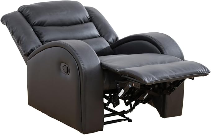 Oversized Faux Synthetic Leather Chairs for Living Room Comfy Wide Lazy Boy Home Theater Seating Recliner for Apartment/Office Black