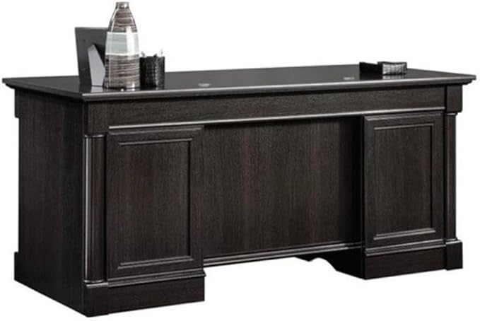 BOWERY HILL Executive Desk Wind Oak Finish 65.1 in Wide Spacious Desk Surface 6 Drawers with File Storage Cord Management System Durable Wood Home Office Desk for Workspace Organization
