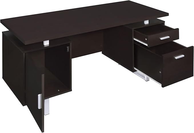 Cappuccino Floating Top Office Desk with Storage - Modern Desk for Home Office or Business - Includes Shelves