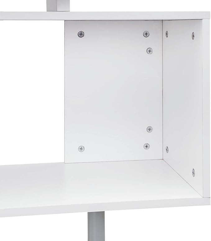 55 360° Rotating Corner Computer Desk Modern L Shaped Home Office Workstation with 3 Tier Storage Shelves Bookshelf White