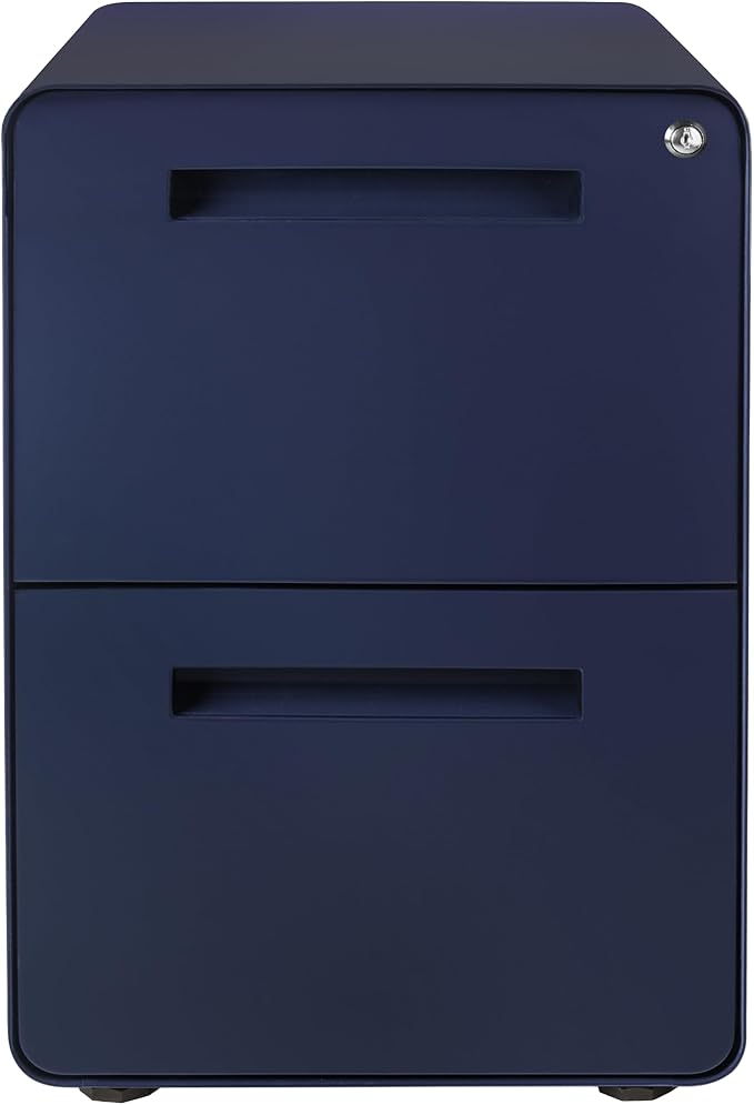 Laura Davidson Furniture Stockpile 2 Drawer Mobile File Cabinet with Lock - Under Desk Metal Filing Cabinet Legal/Letter File Folders Wheels and Stationary Feet Pre-Assembled Navy Blue