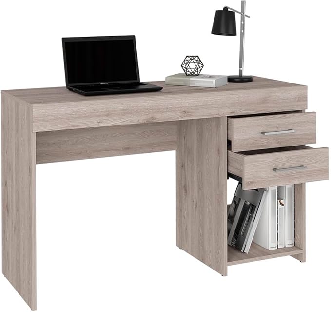 Two Drawer Computer Gaming Writing Work Study Desk Space-Saving Home Office Desk One Lower Shelffor Home OfficeLight Gray