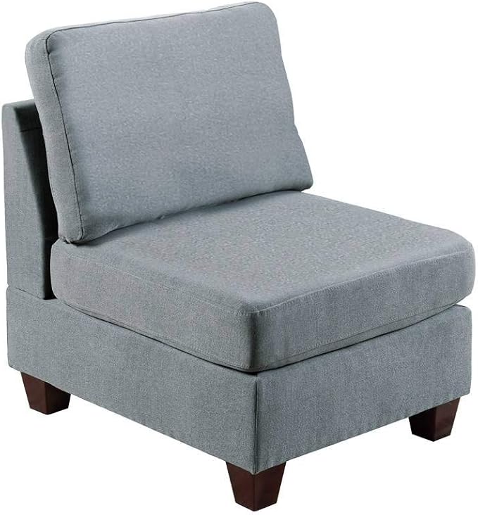 NewCosmos Living Room Furniture Armless Chair Grey Linen Like Fabric 1pc Cushion Armless Chair Wooden Legs