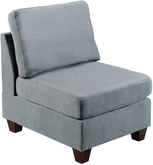 NewCosmos Living Room Furniture Armless Chair Grey Linen Like Fabric 1pc Cushion Armless Chair Wooden Legs
