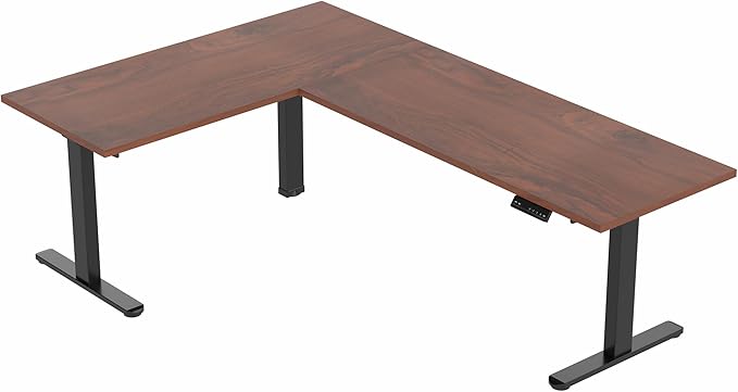 VIVO Electric 78 x 55 inch Square Corner Memory L Shaped Stand Up Desk Dark Walnut Table Top Black Frame Corner Height Adjustable Workstation 3E-S Series DESK-KIT-3E5SBD