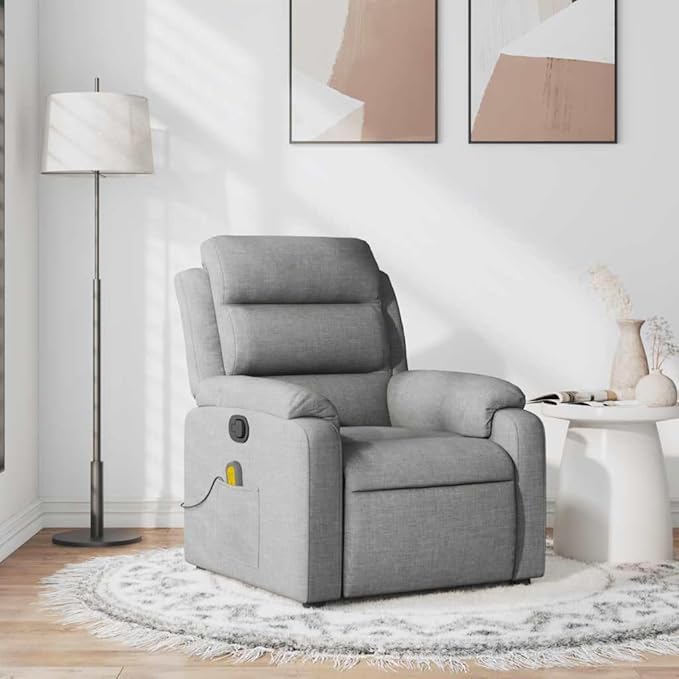 vidaXL Light Gray Fabric Massage Recliner Chair with Side Pocket and Manual Adjustability for Living Room Comfort