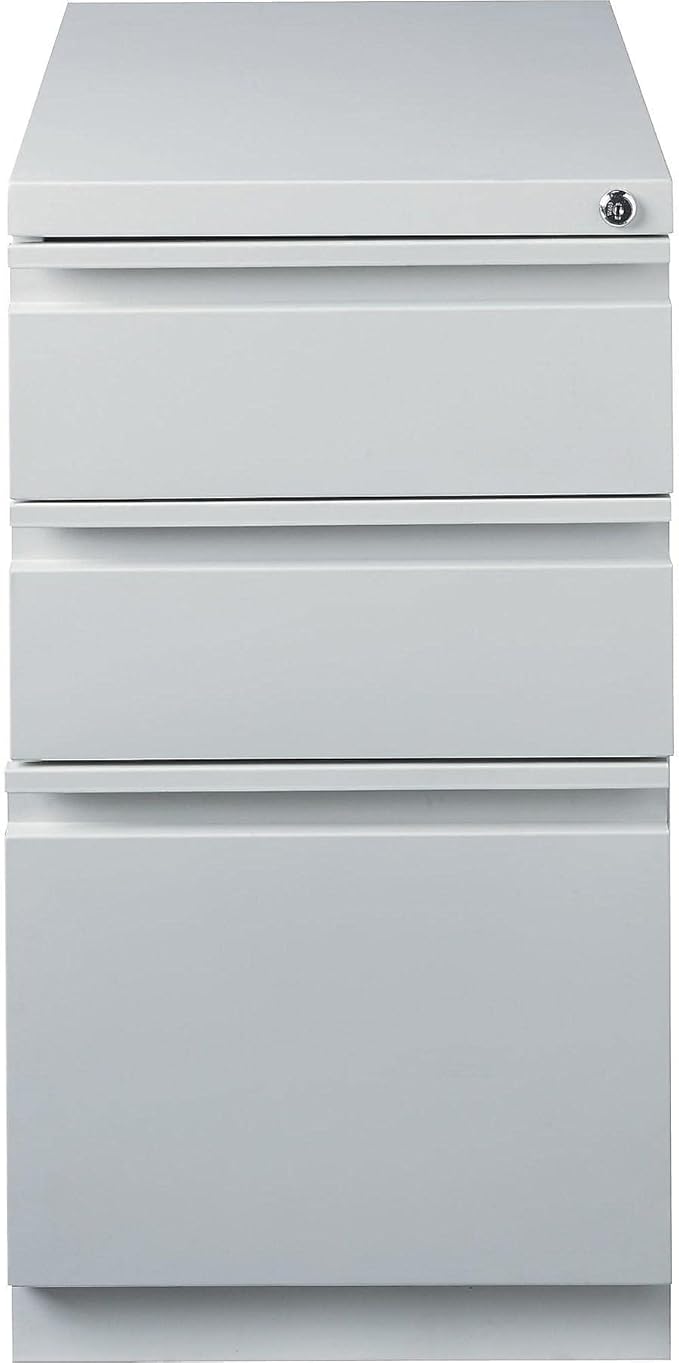 STAPLES 3-Drawer Vertical File Cabinet Letter Size Documents Lockable &amp Mobile 23 D x 15 W x 27.75 H Light Gray