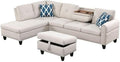 Devion Furniture Polyester Fabric Sectional Sofa with Lift-top Storage Ottoman Tufted Design in Beige Finish