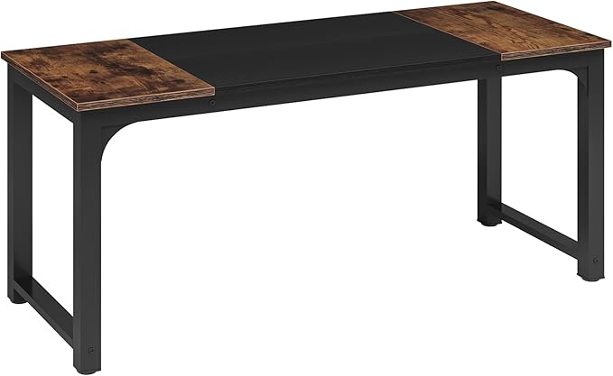 70.8 inch Executive Desk Rustic Office Computer Desk with Thick Metal Frame Vintage Workstation Writing Table Business Furniture for Office Study (Grey+Black)