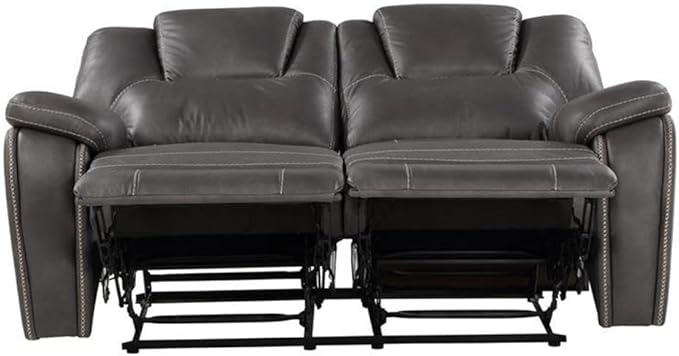 Steve Silver Katrine Charcoal PU Manual Love Seats Two Built-in Recliners Luxurious Padded Charcoal Faux-Leather Baseball Stitching 62 L x 36 W x 39 H Grey