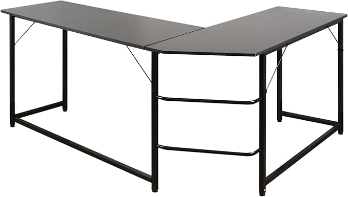 AEONS L-Shaped Computer Study Corner Desk with CPU Stand PC Laptop Gaming Desk 66” Workstation for Home Office Writing Table Wood &amp Metal Space-Saving