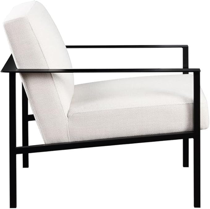 Pemberly Row Accent Chair 28.5 W x 31.75 D x 31 H Black Powder Coated Metal Frame Polyester Oatmeal Cream Upholstery Modern Architectural Design with Floor Glides for Living Room or Office Use