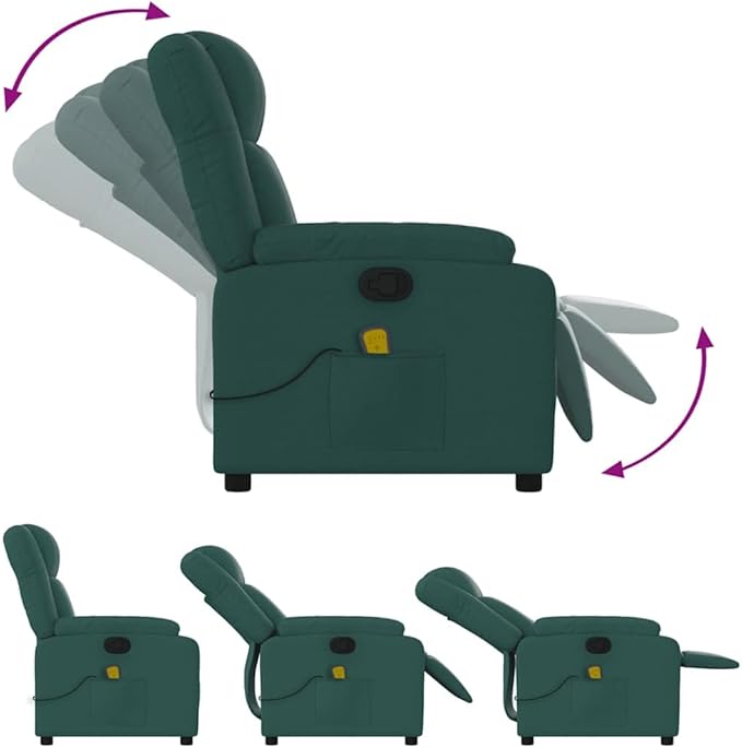 vidaXL Dark Green Reclining Massage Chair with 6 Point Vibration and Adjustable Backrest for Home Theater Living Room Recliner Armchair Fabric Chairs Comfort Modern