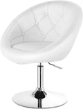 LDAILY LUARANE Modern Vanity Chair Height Adjustable PU Leather Accent Chair with Metal Frame Round Tufted Back Tilt Swivel Makeup Chair for Living Room Bedroom Lounge Pub White (1)
