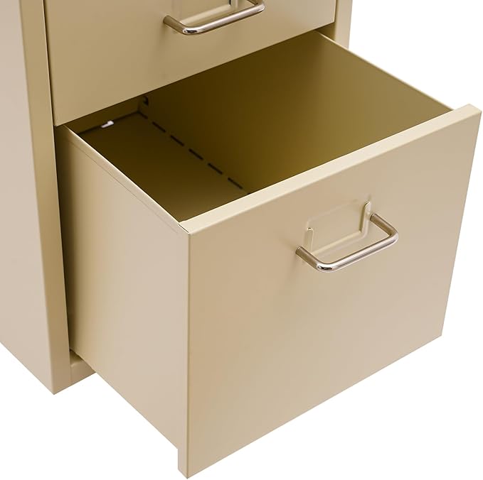 5-Drawer Storage Cabinet with Wheels Metal File Storage Organizer with 4 Small &amp 1 Large Drawers Mobile Vertical Filing Cabinet for Home Office Craft Room Bedroom 11x16.1x27.1in (Beige)