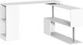 55 360° Rotating Corner Computer Desk Modern L Shaped Home Office Workstation with 3 Tier Storage Shelves Bookshelf White