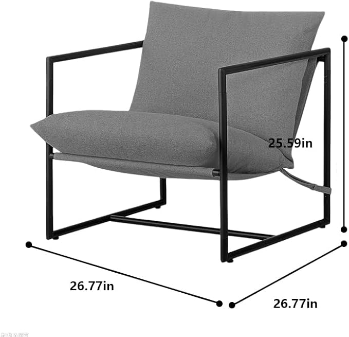 Mid Century Modern Decor Accent ChairComfy Lounge Chair Indoor with Cushion&ampArm&ampIron FrameReading Leisure Chair for Bedroom/Living Room/OfficeGrey