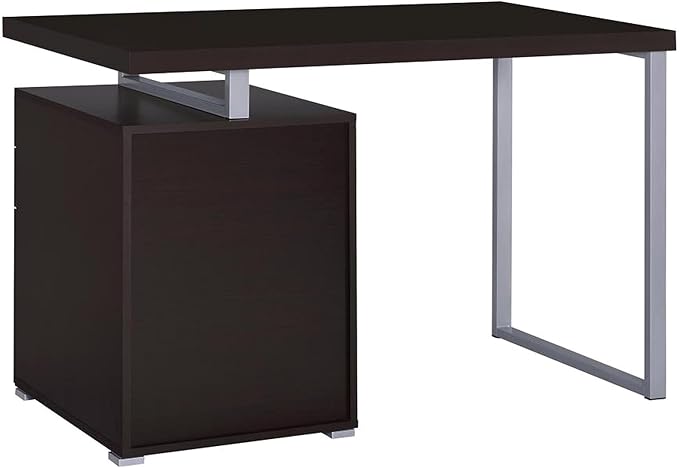 CARTESIAN Vertex Reversible 47 Inch Office Computer Desk with 3 Drawers Cappuccino Finish Silver Metal Frame