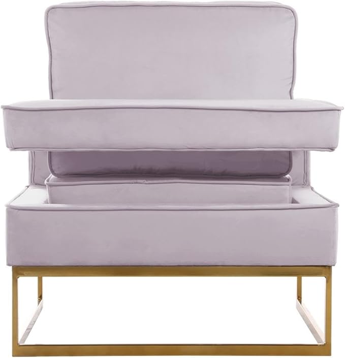 Pemberly Row Modern Pink Velvet Accent Chair 33 W x 29 D x 35 H Gold Stainless Steel Base High-Density Foam Padding Solid Wood Frame Stylish Seating for Living Room or Bedroom