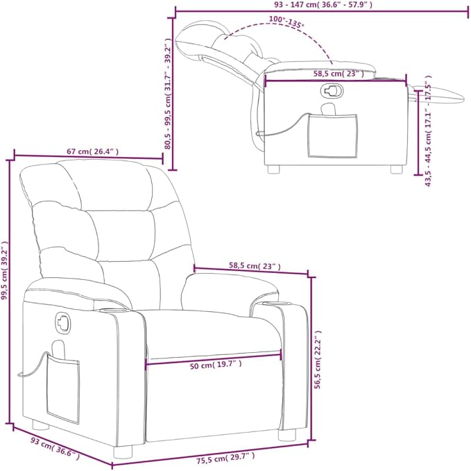 vidaXL Massage Recliner Chair Grey Faux Leather Standard