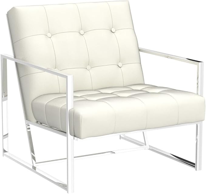 Glitzhome Mid Century Modern Accent Chairs Set of 2 Modern Living Room Chairs with Durable Metal FramePU Leather Cushioned Reading Armchairs for Living Room Bedroom Home Office Off White