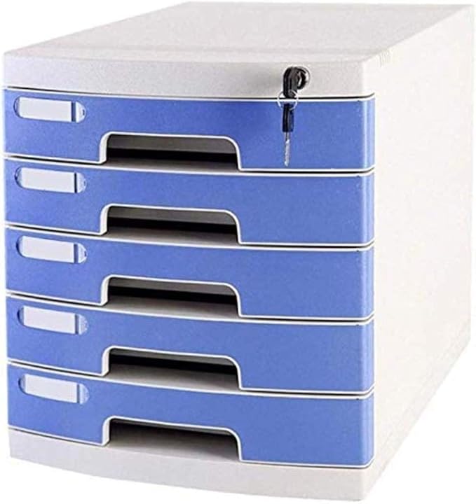File Cabinet with Lock and Drawers Mobile Multifunctional Cabinet 5 Drawers Office Desk File Storage Cabinet Storage Bookshelf (Blue)