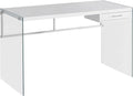 Computer Desk Home Office Laptop Storage Drawers 48 l Work Glossy White Laminate Clear Tempered Glass Contemporary Modern