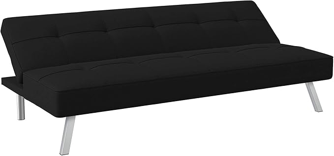 Serta® Rane 66.1 Convertible Futon Sofa Short Twin Size Modern Transitional Tufted Back and Seat Cushion Dream Coil® Comfort Fingerguard® Pinch Point Protection Woven Fabric Black