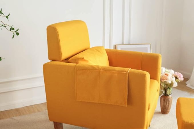 TAKUKA Modern Accent Chair with Ottoman SetComfy Fabric Armchair with Footrest Upholstered Chair with Side Pocket Soft Reading Lounge Chair for Living RoomBedroomOffice(Yellow)