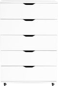 Vertical File Cabinet 5 Drawer Mobile File Cabinet Under Desk Wooden Filing Cabinet Storage Organization Filing Cabinet with Wheels for Home Office (Y-White)