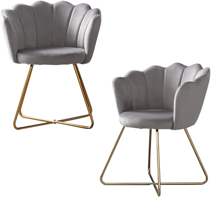 Velvet AccentConversation Lounge Chair with Iron Metal Gold Plated Legs Suitable for Office Lounge Living Room Set of 2 Grey