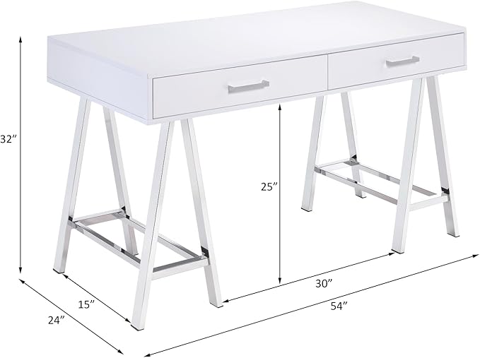 Coleen White High Gloss Writing Desk | USB Charging Port | Spacious Drawers | Compact Home Office