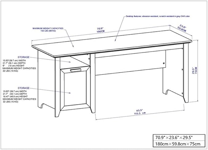 Pemberly Row Contemporary Executive Desk 71 Wide Two-Tone Brown Finish Transitional Style with Cabinet and Shelf Cord Management for Home Office Workspace